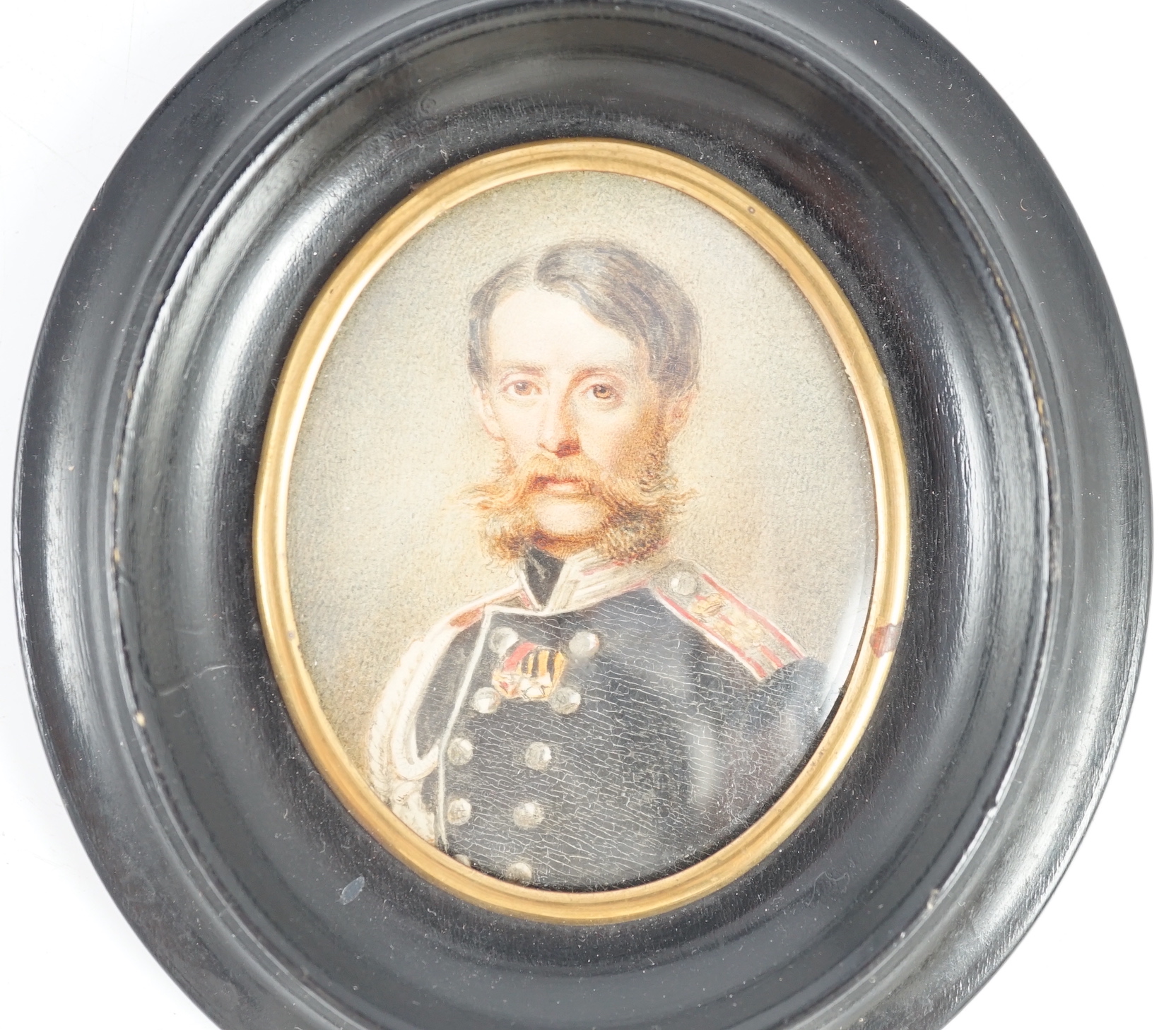 French School circa 1850, Portrait miniature of an army officer, watercolour and gum arabic on paper, 6.5 x 5.2cm.